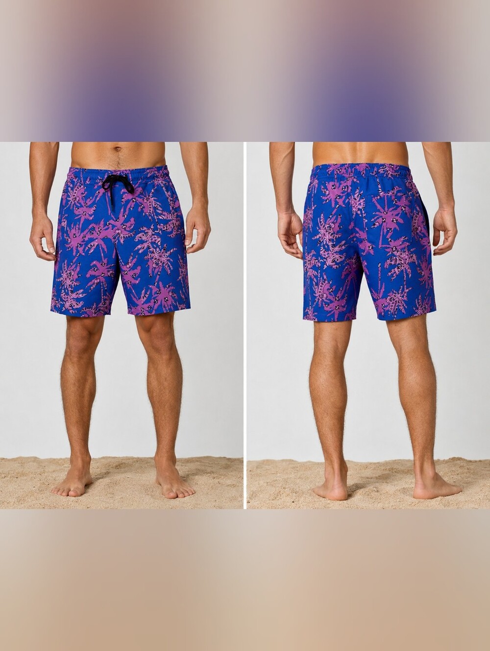 Good Vibes by Drill Clothing Co Royal Purple Palm Tree Board Shorts NWT Men's Sm